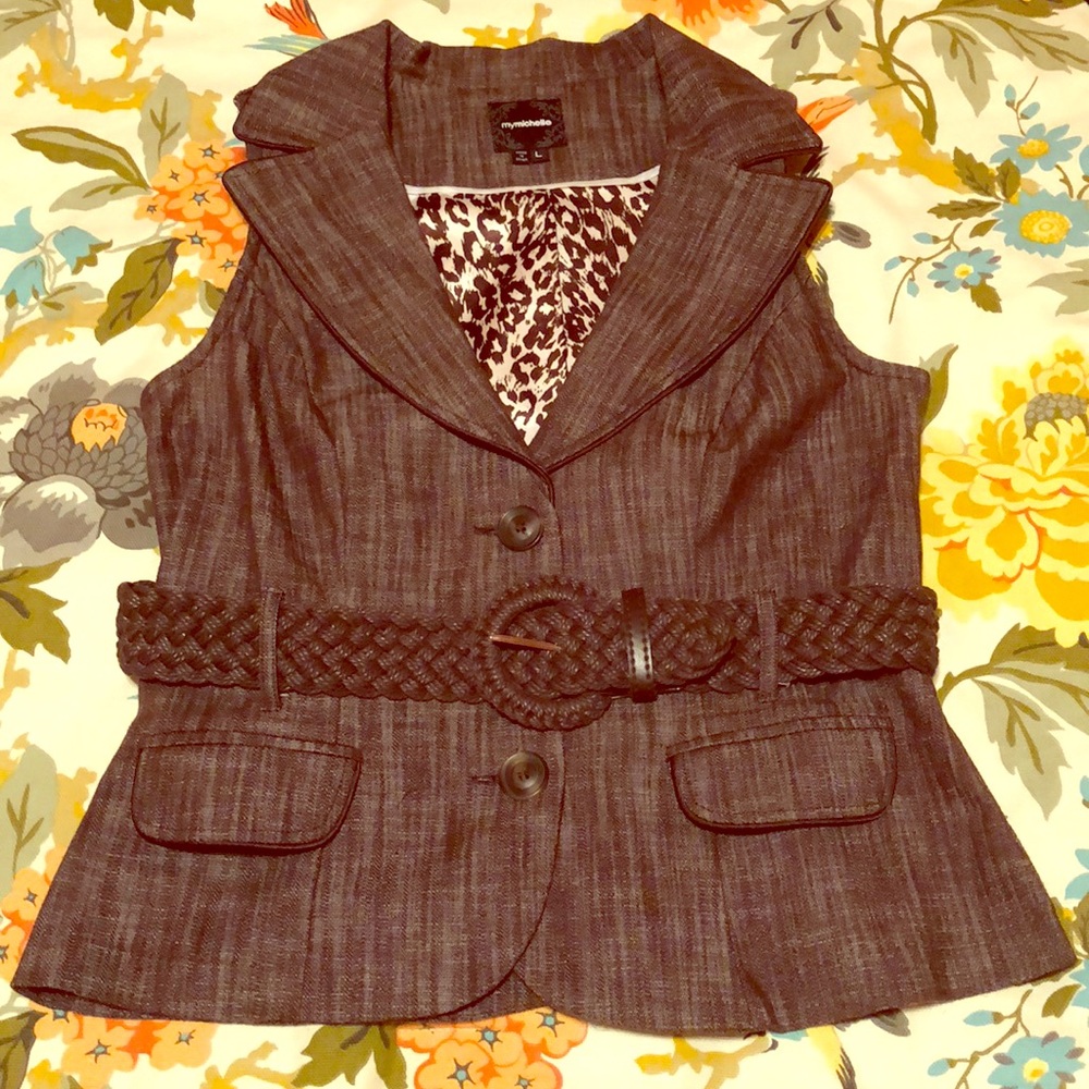 Brown Denim Button-down Belted Vest